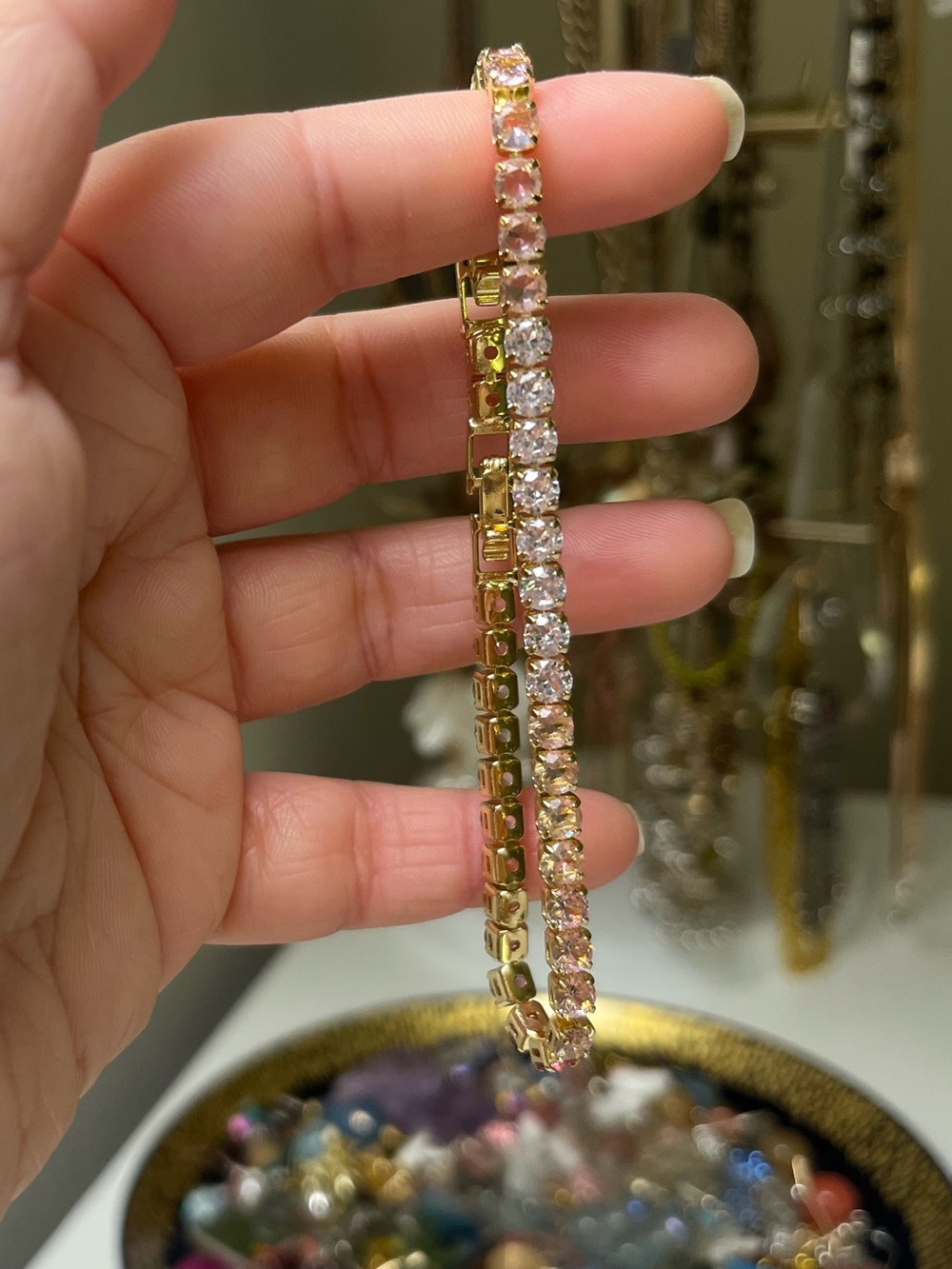 Cubic Zirconia Pink Ombré Gold Tone Tennis Bracelet